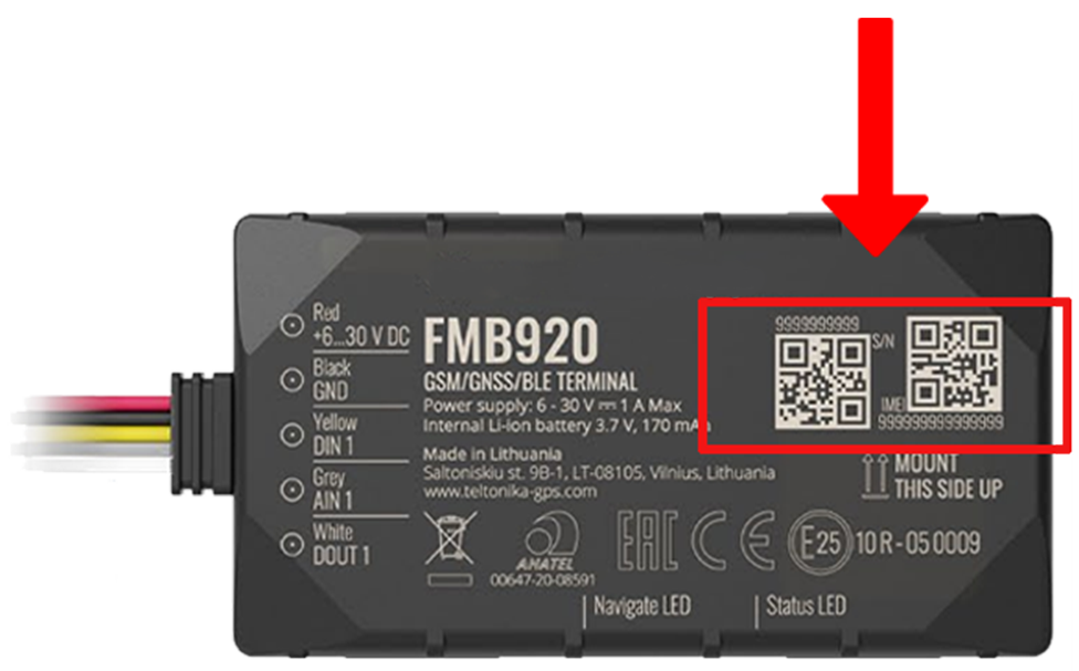 IMEI e seriale del localizzatore GPS FMB920