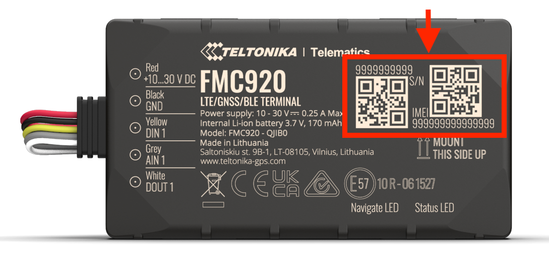 IMEI e seriale del localizzatore GPS FMC920